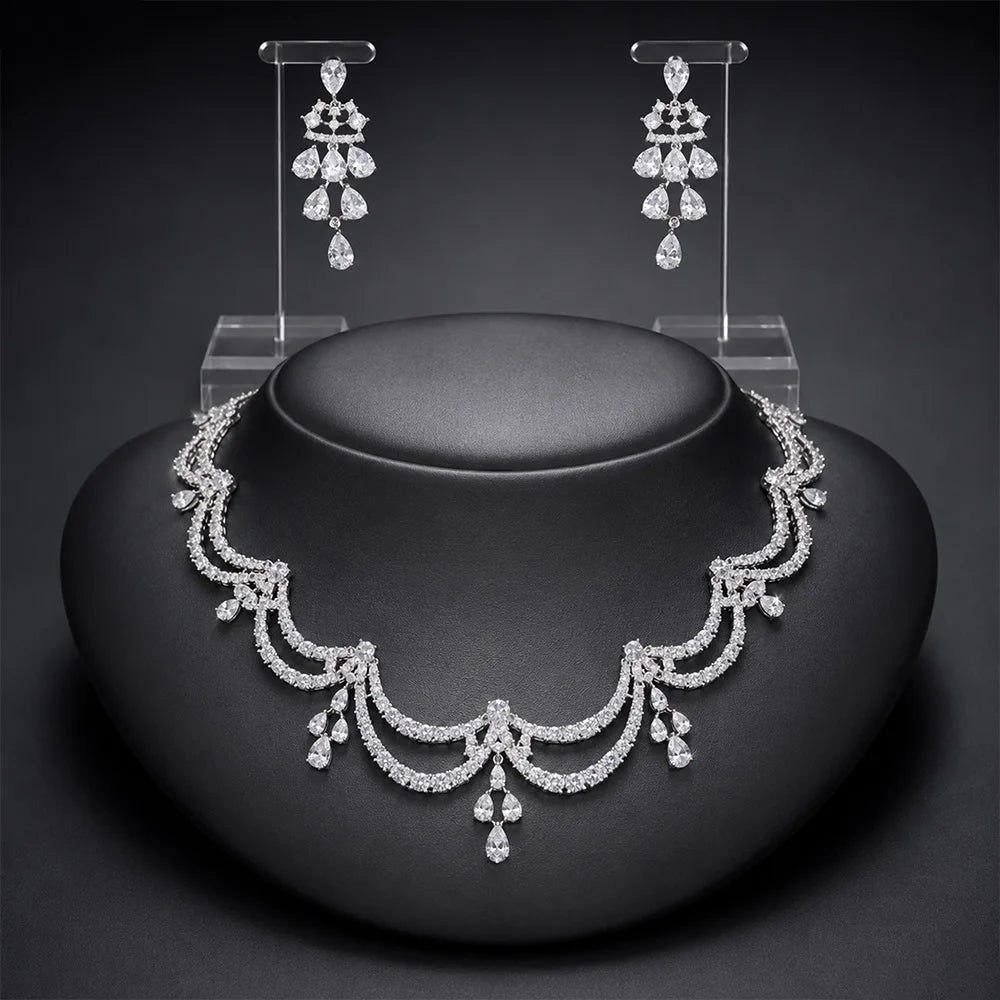 Exquisite Simple Women Jewelry Set 2 PCS Cubic Zirconia High Quality Saudi Arabia Bridal Wedding Jewellery Accessories