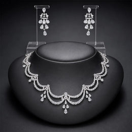 Exquisite Simple Women Jewelry Set 2 PCS Cubic Zirconia High Quality Saudi Arabia Bridal Wedding Jewellery Accessories