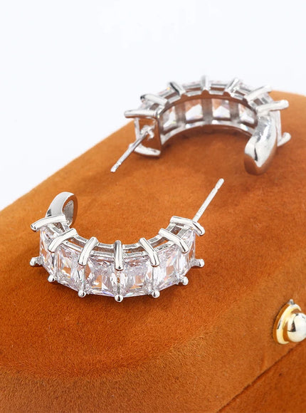 Exquisite 925 Silver Plated Full Diamond Women's Earrings Fashion C Earrings High Quality Anniversary Gift Everyday Wear Jewelry