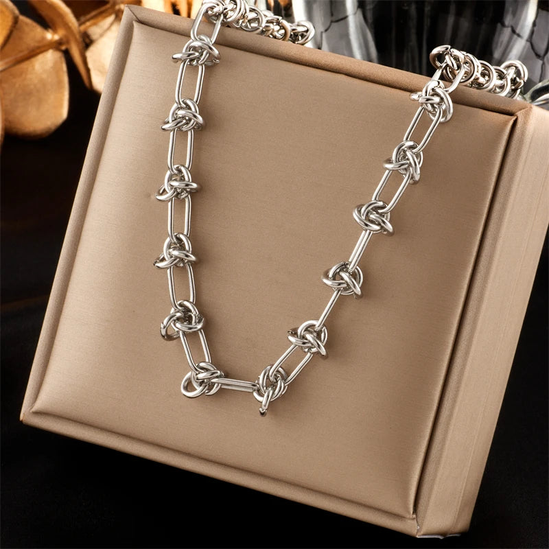 DIEYURO 316L Stainless Steel Gold Silver Color Twist Knot Necklace Bracelets For Womens Girl New Fashion Non-fading Jewelry Set