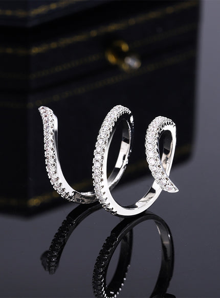 KissIcon 925 Silver Geometric Zircon Ring - Line Design