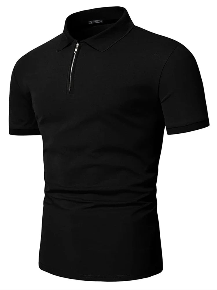 Men's polo shirt solid color short-sleeved zipper lapel T-shirt casual top