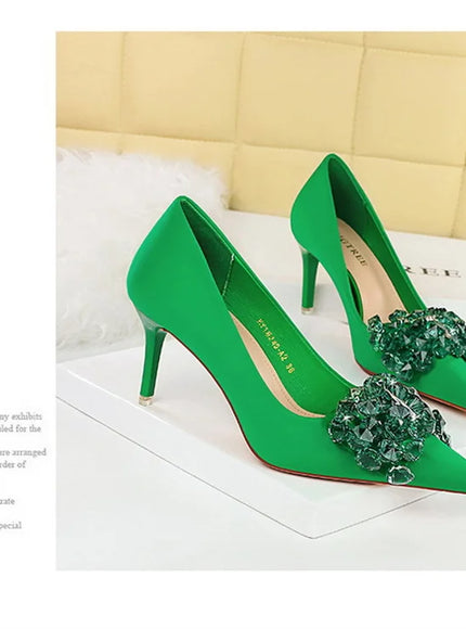 Rhinestones Women Pointed Toe Shallow Mouth Pumps Crystal