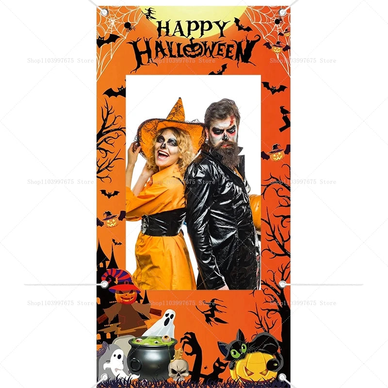 Happy Halloween Party Decorations Photo Booth Frame Props Pumpkin Ghost Bats Birthday Decor Background Banner Party Supplies