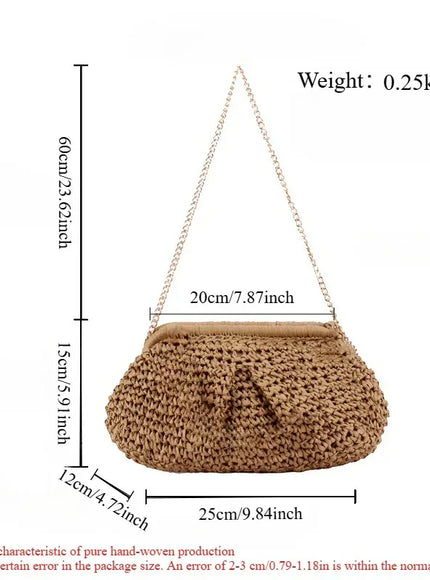 Beach Vacation Straw Metal Chain Crossbody –