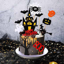 2025 Halloween Cake Decorations Pumpkin Ghost Black Castle Haunted Houses Cake Toppers for Happy Halloween Party Supplies
