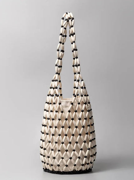 Woven Hand Hollow-out Wooden Bead Tote –