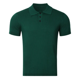 Summer Men's Clothing Retro Knit Lapel Striped Polo Shirt Solid Color Short Sleeve Fashion Light Luxury Popular Knitwear M-3XL