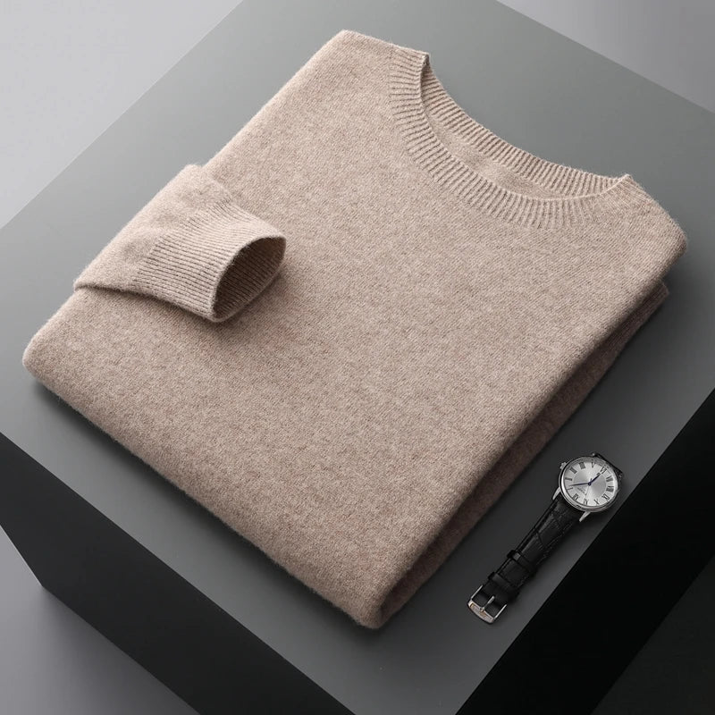 100% Merino Wool Sweater Man O-neck Basic Wool Pullover Autumn Winter Long Sleeve Soft Warm Jumper Smart Casual Knit Popular Top