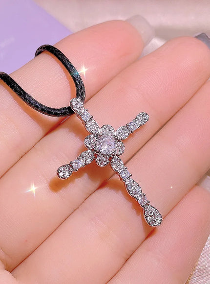 KissIcon Zirconia Cross Necklace - 925 Silver Plated