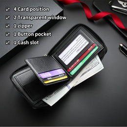 Leather Men’s Wallet Luxury Mens Purse Male Zipper Card Holders with Coin Pocket Rfid Wallets Gifts Men Money Bag Birthday Gifts