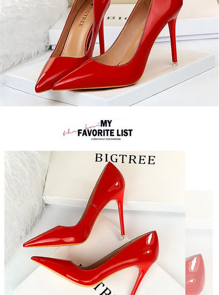 Fashion Simple Patent Leather Thin High Heel Women