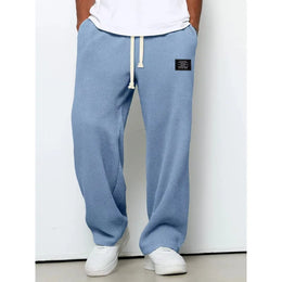 American Style Men's Waffle Textured Wide Leg Sweatpants Drawstring Elastic Waist Casual Loose Fit Streetwear Joggers