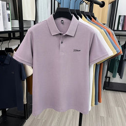 Men's Summer New Cotton 100% Short-Sleeved Polo Shirt, Collar Brand Printed T-Shirt, Breathable Casual Business Men's Clothing