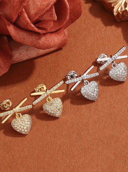 💋 Elegant Full-Diamond Heart Earrings - Sparkling Zircon