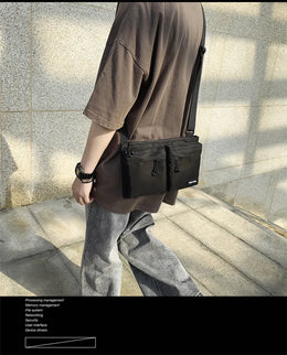 Casual Sporty Black Crossbody Bag Men's Messenger Bag Green Cloth Small Square Bag Suitable for Work Versatile Shoulder Bag