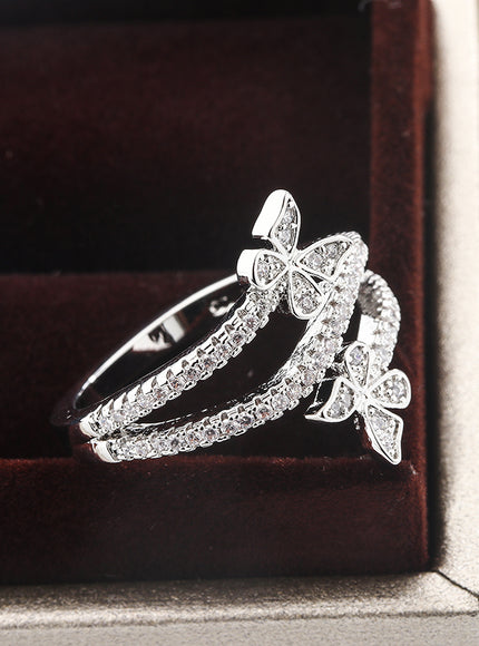 Kiss Icon Butterfly Zircon Ring - 925 Silver Plated Elegance