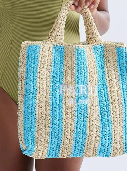 Colorful Striped Hand-woven Letter Embroidery Handbag
