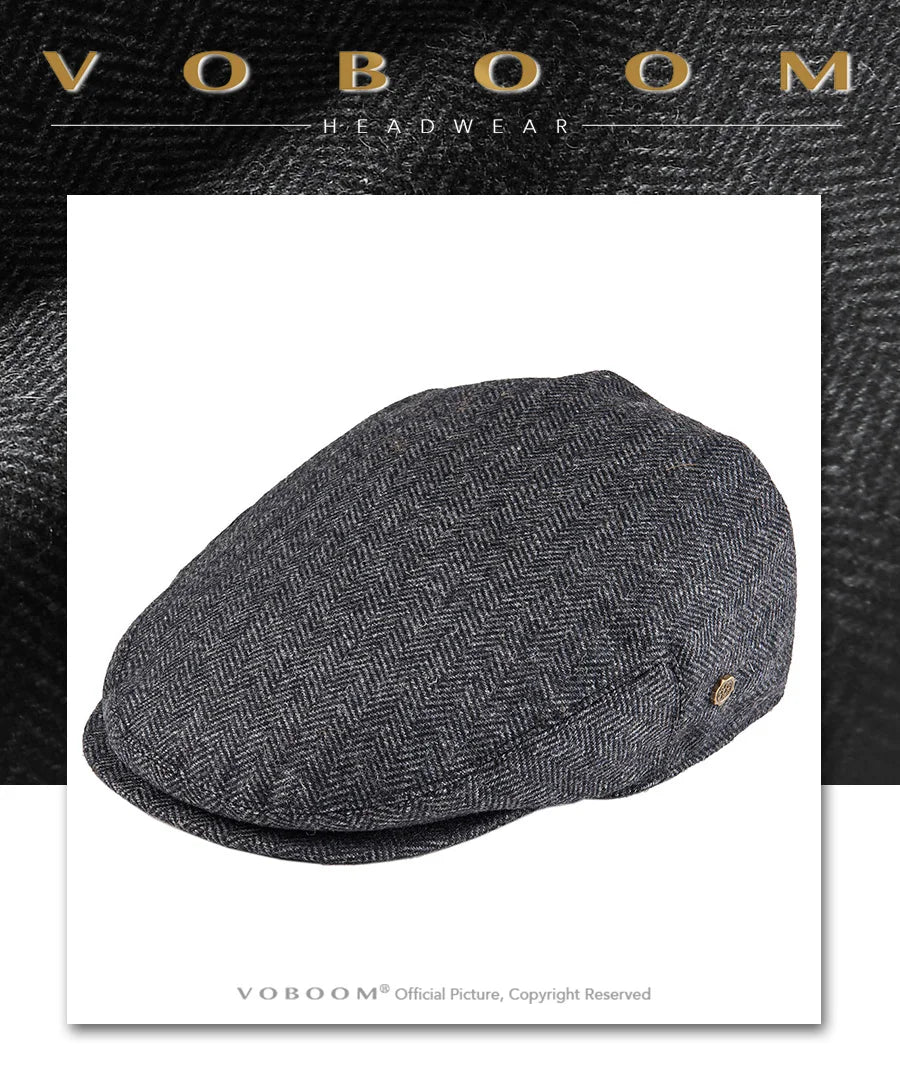 VOBOOM Wool Tweed Herringbone Irish Cap Men Women Beret Cabbie Driver Hat Newsboy Caps Golf Ivy Flat Hats Green Navy Black
