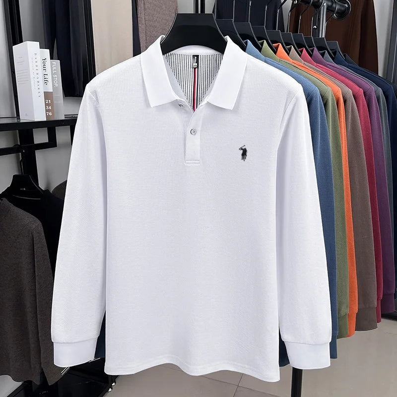 100% cotton spring and autumn new men's long sleeved casual comfortable fashion brand polo shirt exquisite pony embroidery top