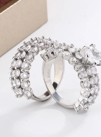 New Fashion Full Star Imitation Diamond Ring European and American Exaggerated Style 925 Silver Plated Wedding Engagement Ring