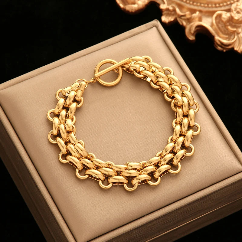 EILIECK 316L Stainless Steel Silver Color Cuban Chain Statement Necklace Bracelet Set Charm Fashion Women Waterproof Jewelry Set