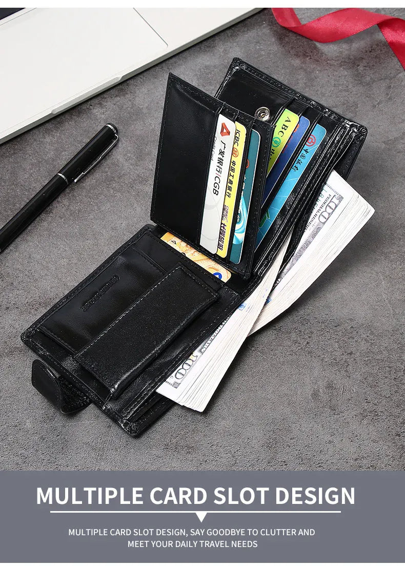 Leather Mens Wallet with Coin Pocket Genuine Leather Wallet for Men Short Style