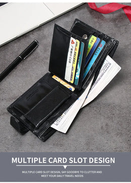 Leather Mens Wallet with Coin Pocket Genuine Leather Wallet for Men Short Style