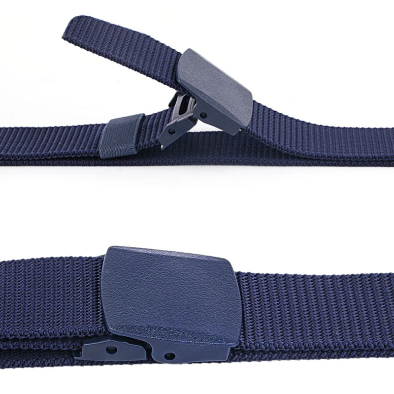 Men Belts Fashion Unisex Jeans Belts Adjustable Belt Men Outdoor Travel Hunting Waist Belt Automatic Plastic Buckle for Pants