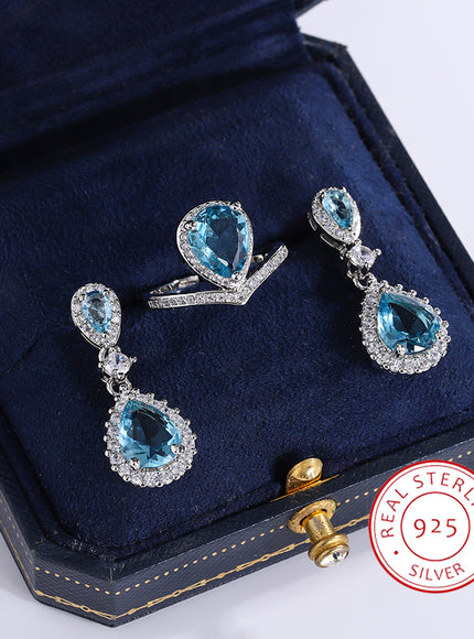 KissIcon Exquisite Silver Jewelry Set - Blue Zircon Drops