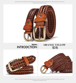 Men Genuine Leather Braided Belts Webbing High Quality Braided Vintage Belt for Men Gold Pin Buckle Casual for Jeans Strap