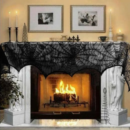 Halloween Table Runner Tablecloth Spider Web Halloween Black Fireplace Mantel Cover for Home Party Halloween Decoration