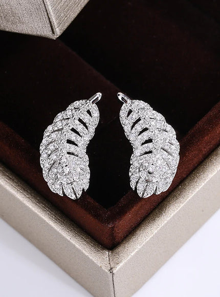 KissIcon Feather Earrings - 925 Silver Plated Zircon Shine