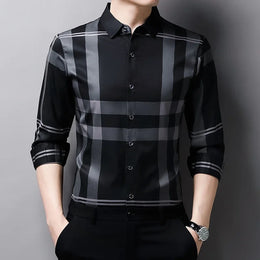 New Men's Casual Printed Long Sleeved Lapel Shirt for Spring and Autumn Fashion Comfortable Wrinkle Free Top Without Ironing