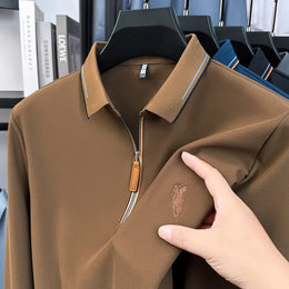 Men's Cotton Long Sleeved T-shirt with Collar Polo Shirt High-end Embroidered Top Autumn Loose Base Shirt