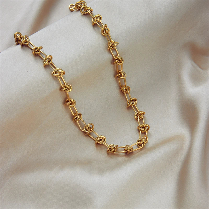 DIEYURO 316L Stainless Steel Gold Silver Color Twist Knot Necklace Bracelets For Womens Girl New Fashion Non-fading Jewelry Set