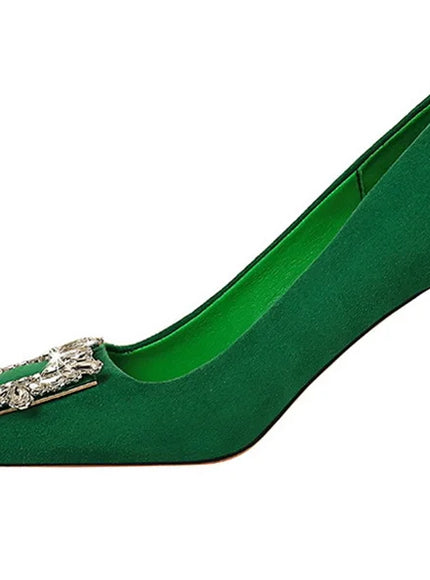 Fashion Women High Heels Metal Rhinestone Buckle Square