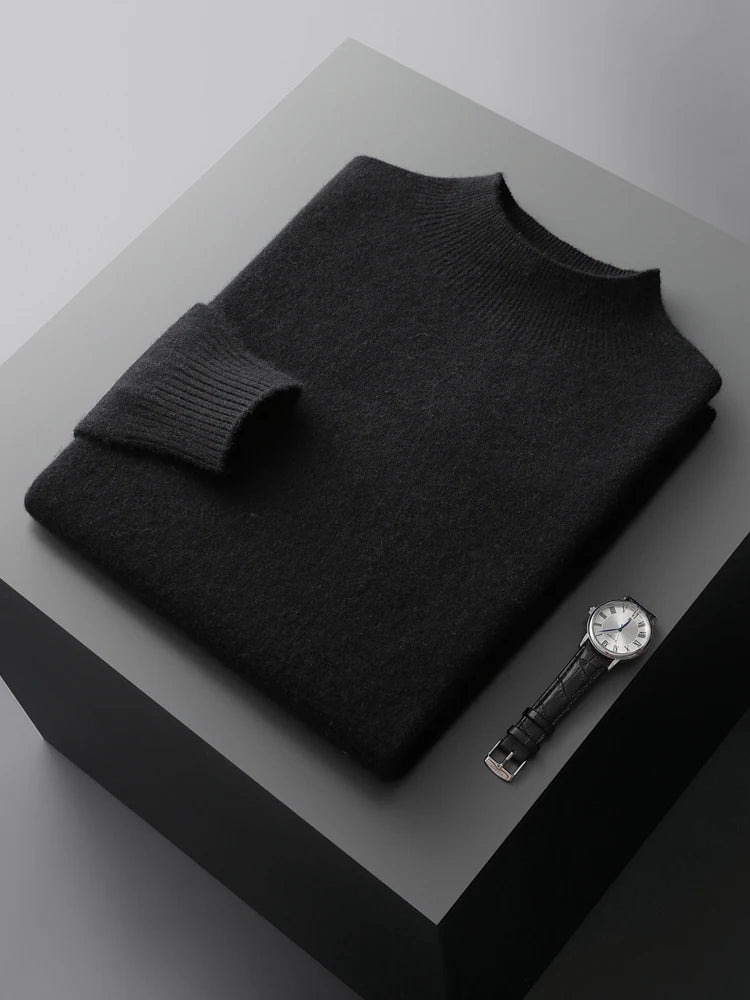 New Men's Fashion Casual Wool Sweater Warm Autumn And Winter Semi-High Neck Knitted Bottoming Shirt