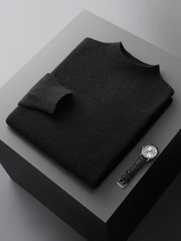 New Men's Fashion Casual Wool Sweater Warm Autumn And Winter Semi-High Neck Knitted Bottoming Shirt