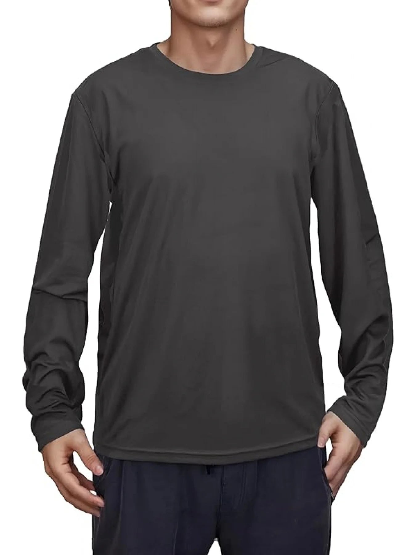 5-piece men's solid color round neck long sleeved T-shirt, versatile design, comfortable and fashionable
