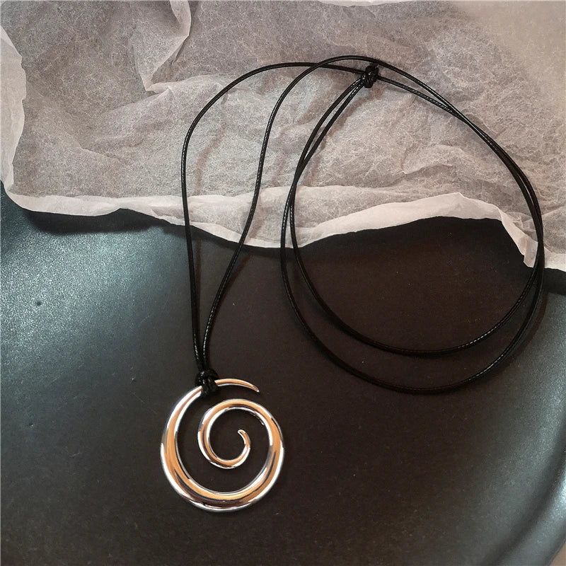 Geometric Irregular Metal Vortex Cross Pendant Long Rope Chain Beaded Necklace For Men Women Sweater Chain Jewelry Accessories