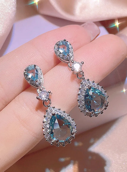 KissIcon Exquisite Silver Jewelry Set - Blue Zircon Drops