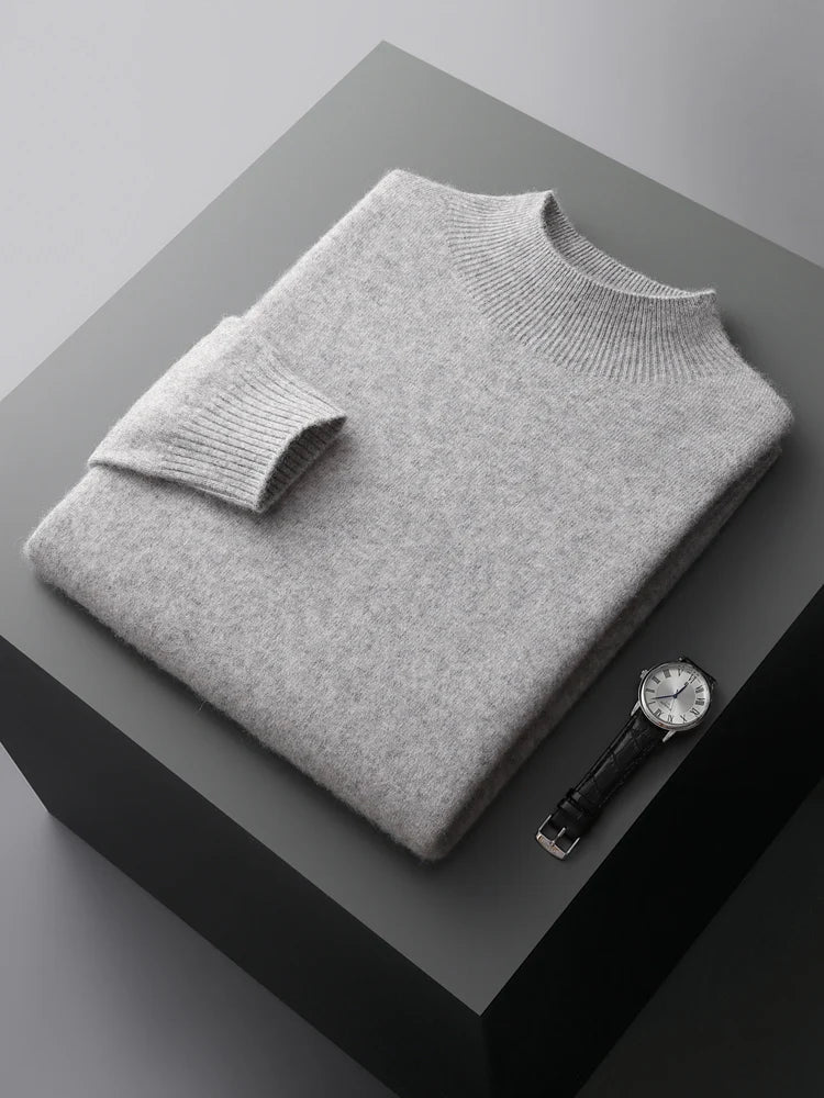 New Men's Fashion Casual Wool Sweater Warm Autumn And Winter Semi-High Neck Knitted Bottoming Shirt