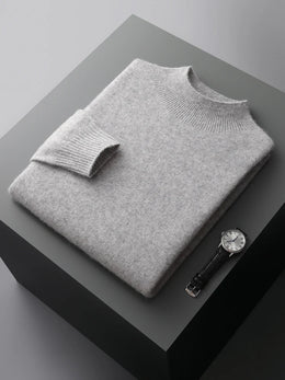 New Men's Fashion Casual Wool Sweater Warm Autumn And Winter Semi-High Neck Knitted Bottoming Shirt
