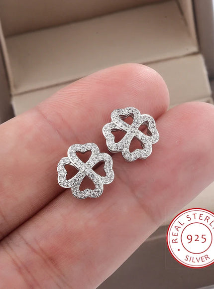 KissIcon 925 Silver Plated Earrings Clover Zircon - Luck