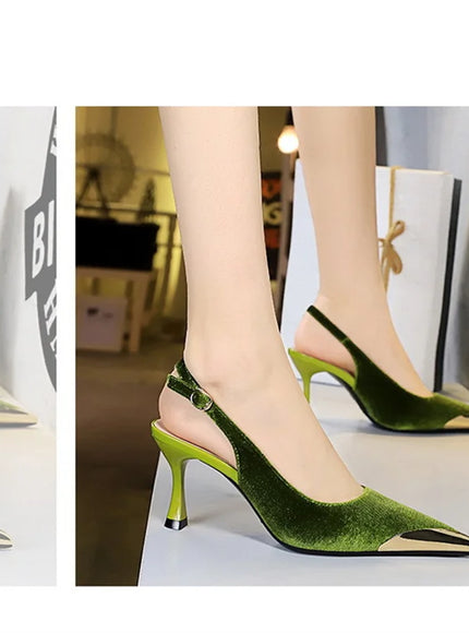 Elegant Women Green High Heel Velvet Pumps Wedding