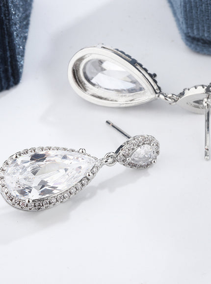Classic 925 Silver Water Drop Earrings Women Zircon Shine