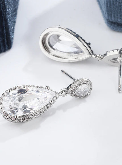Classic 925 Silver Water Drop Earrings Women Zircon Shine