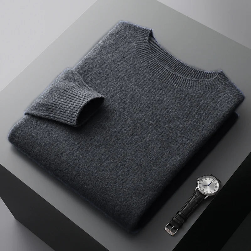 100% Merino Wool Sweater Man O-neck Basic Wool Pullover Autumn Winter Long Sleeve Soft Warm Jumper Smart Casual Knit Popular Top