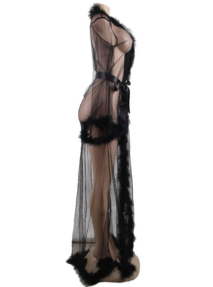Plus size romantic pajamas with plush rolled edges Luxury  sexy nightgown night wear Sleepwear for Ladies